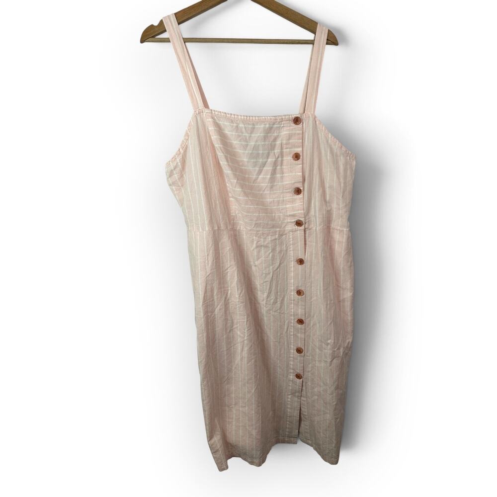 Fashion to Figure Pink White Stripe Button Front Midi Sundress Cottagecore 2X